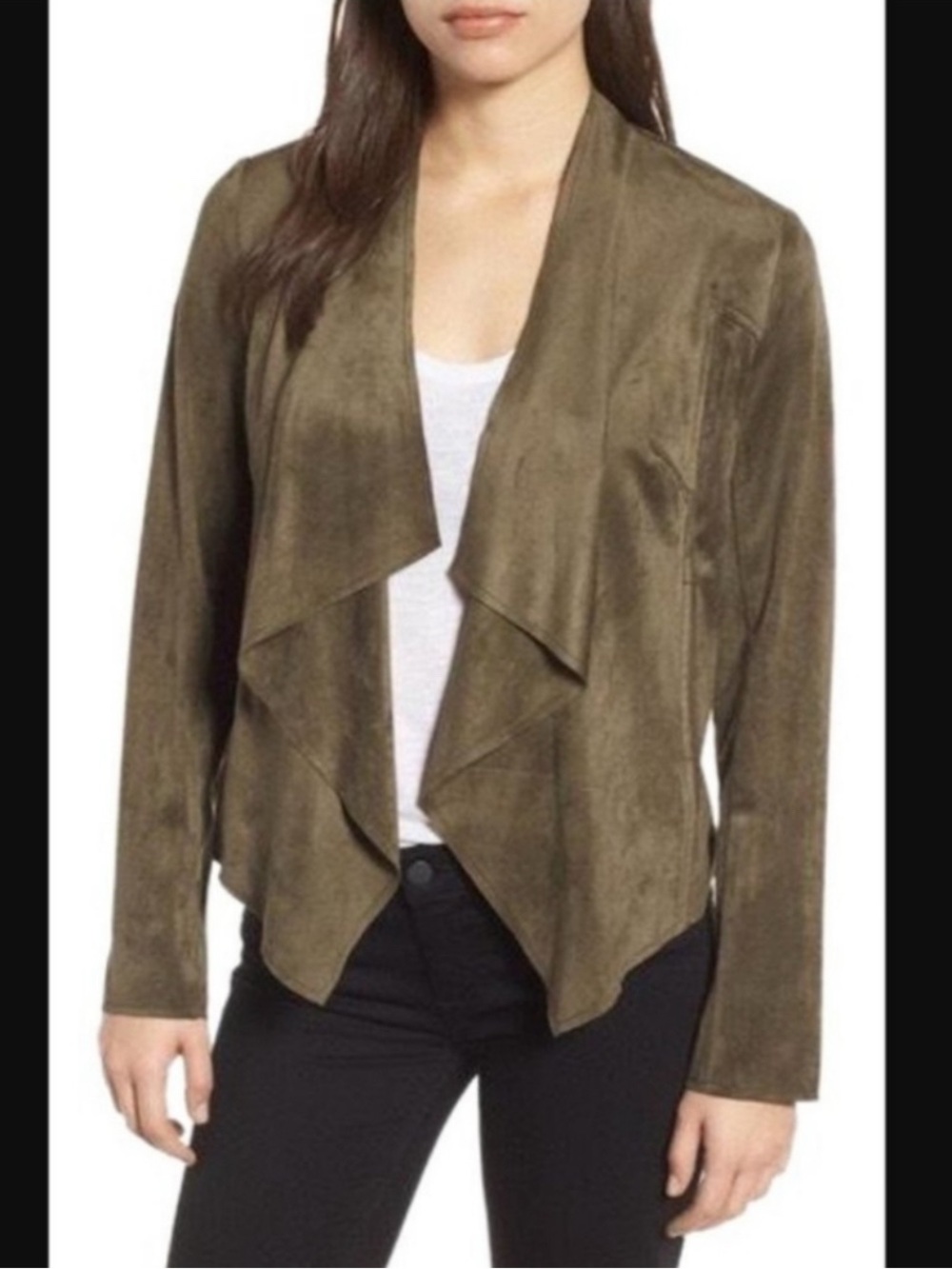 Kut from the Kloth Olive Green Draped Open-Front Blazer